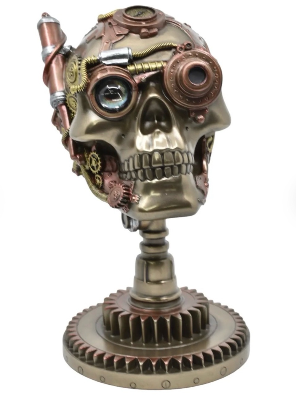 Steampunk Skull on Gear Stand 9” - NIB